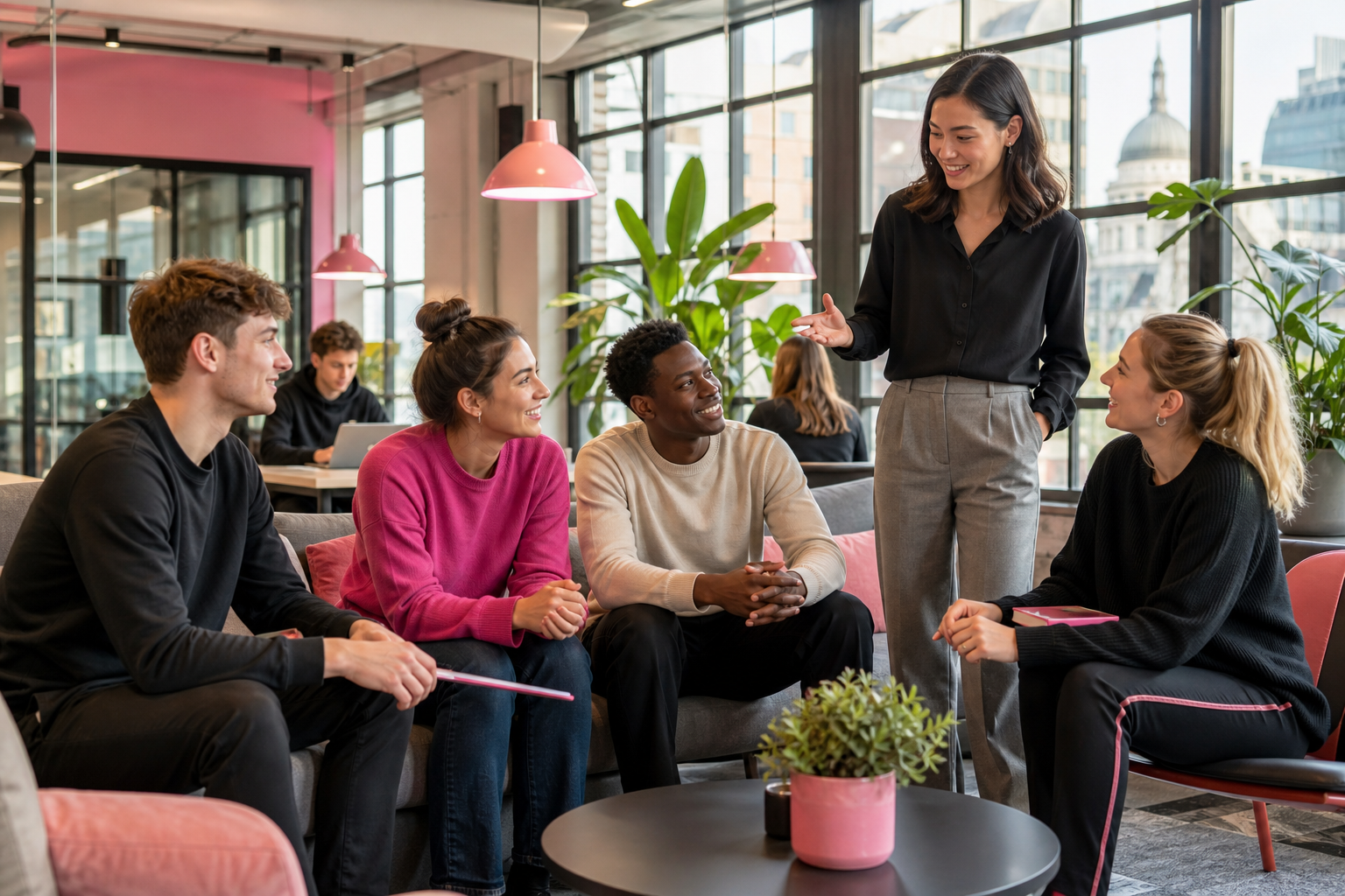 Young professionals collaborating at a UK workplace